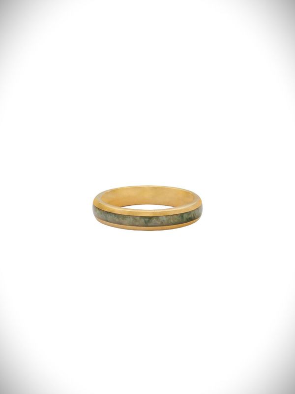 Moko Pounamu Gold Plated Tungsten Carbide & Genuine NZ Kawakawa Greenstone Band Ring 4mm GTBR4