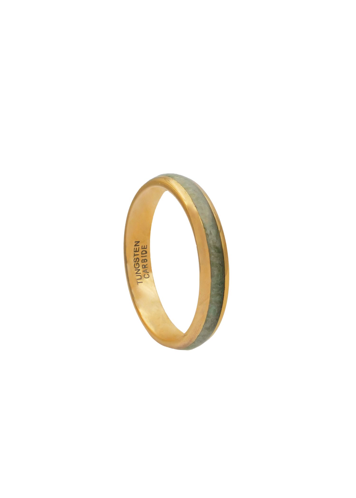 Moko Pounamu Gold Plated Tungsten Carbide & Genuine NZ Kawakawa Greenstone Band Ring 4mm GTBR4