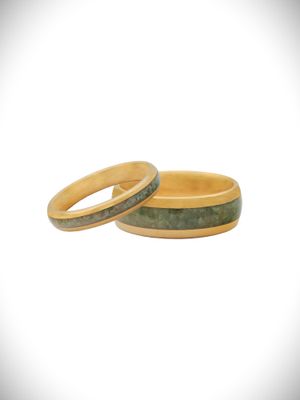 Moko Pounamu Couples Ring Set Gold Plated Tungsten Carbide & Genuine NZ Kawakawa Greenstone Band Rings GTBR-CP 4mm +8mm