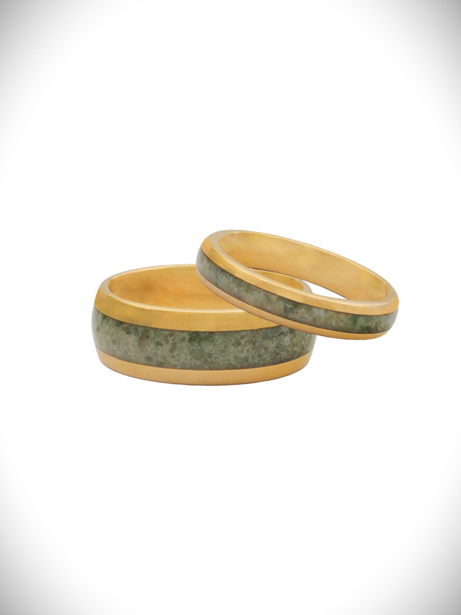 Moko Pounamu Couples Ring Set Gold Plated Tungsten Carbide & Genuine NZ Kawakawa Greenstone Band Rings GTBR-CP 4mm +8mm