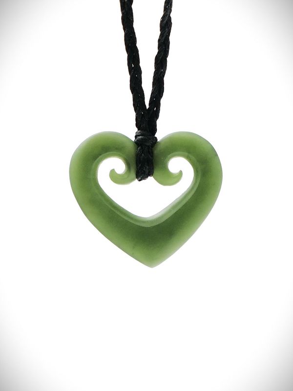 Moko Pounamu Manawa (Heart) NZ Genuine Kawakawa Greenstone - Mahaki Moko Pounamu Manawa (Heart) NZ Genuine Kawakawa Greenstone - Mahaki
