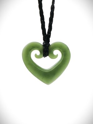 Moko Pounamu Manawa (Heart) NZ Genuine Kawakawa Greenstone - Mahaki