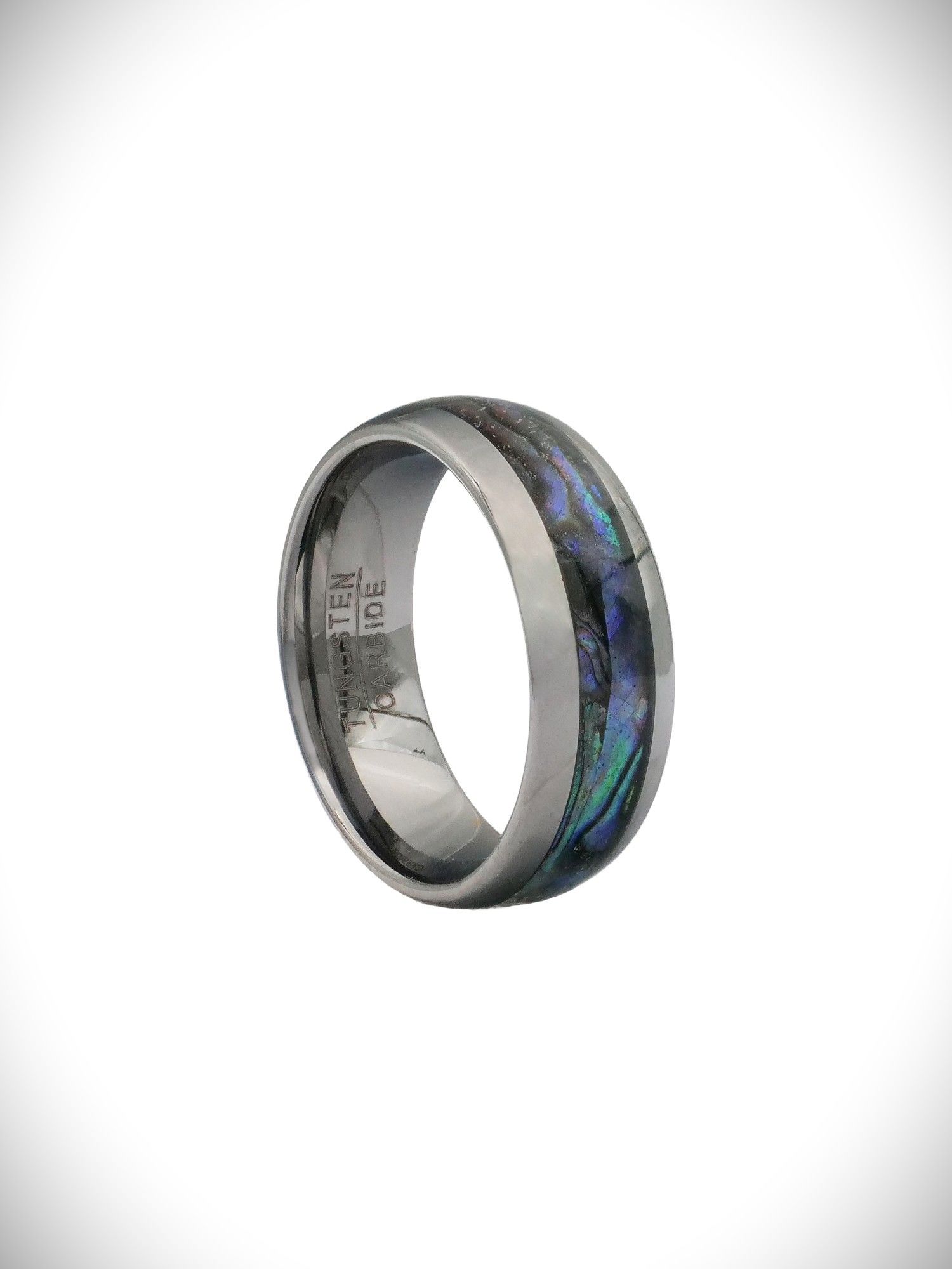 Moko Pounamu Tungsten Carbide & Paua Band Ring 8mm TBRP8