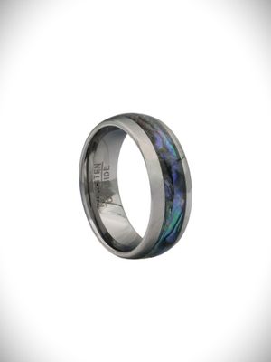 Moko Pounamu Tungsten Carbide & Paua Band Ring 8mm TBRP8 Moko Pounamu Tungsten Carbide & Paua Band Ring 8mm TBRP8