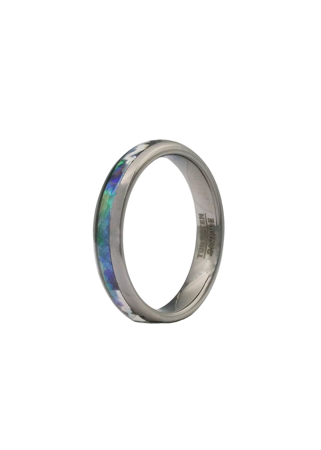 Moko Pounamu Tungsten Carbide & Paua Band Ring 4mm TBRP4