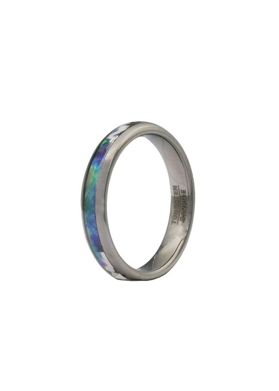 Moko Pounamu Tungsten Carbide & Paua Band Ring 4mm TBRP4