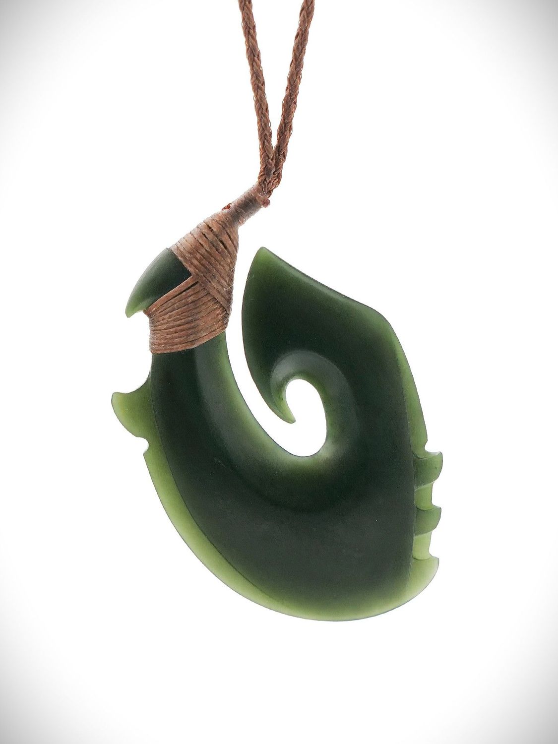 Moko Pounamu Hei Matau (Hook) Genuine NZ Kawakawa Greenstone - Otoroa