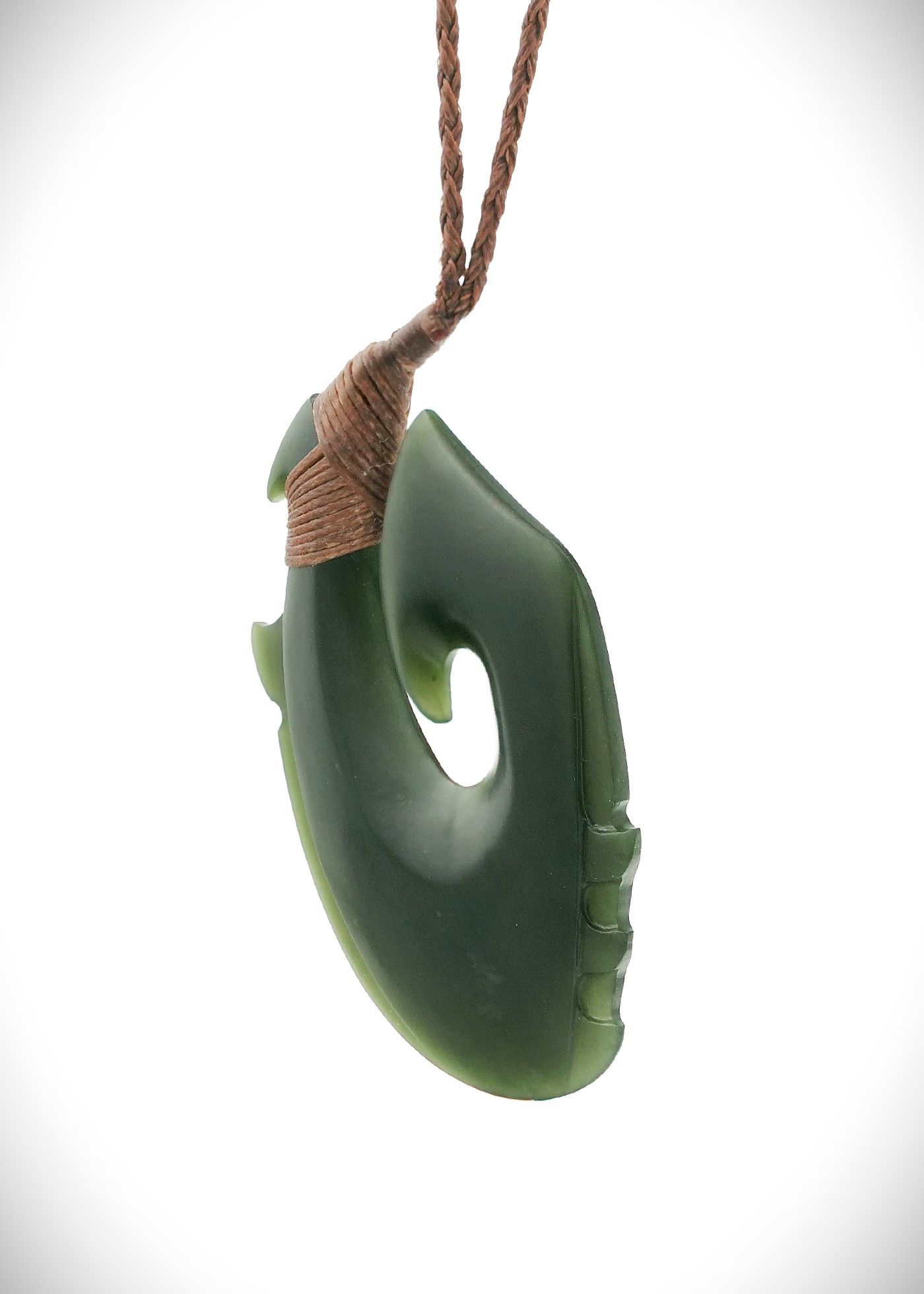 Moko Pounamu Hei Matau (Hook) Genuine NZ Kawakawa Greenstone - Otoroa