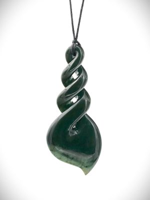 Moko Pounamu Triple Pikorua NZ Genuine Kawakawa Flower Greenstone - Mareretu