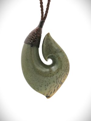 Moko Pounamu Hei Matau (Hook) NZ Genuine Kokopu Greenstone - Owairaka Moko Pounamu Hei Matau (Hook) NZ Genuine Kokopu Greenstone - Owairaka