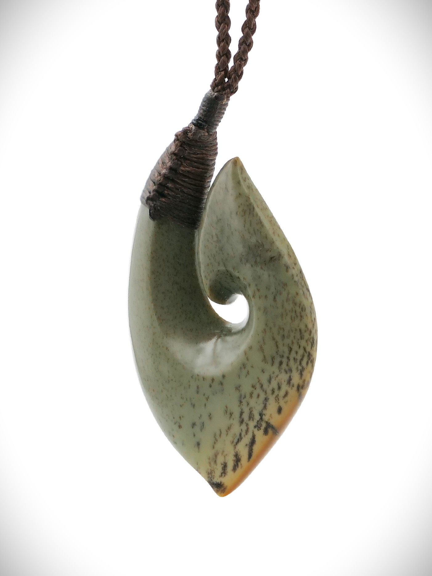 Moko Pounamu Hei Matau (Hook) NZ Genuine Kokopu Greenstone - Owairaka