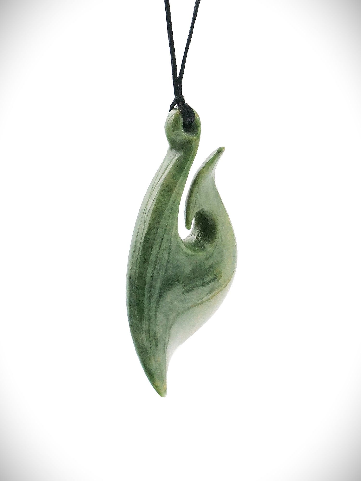 Moko Pounamu Hei Matau NZ Genuine Marsden Flower Greenstone - Pukehuia