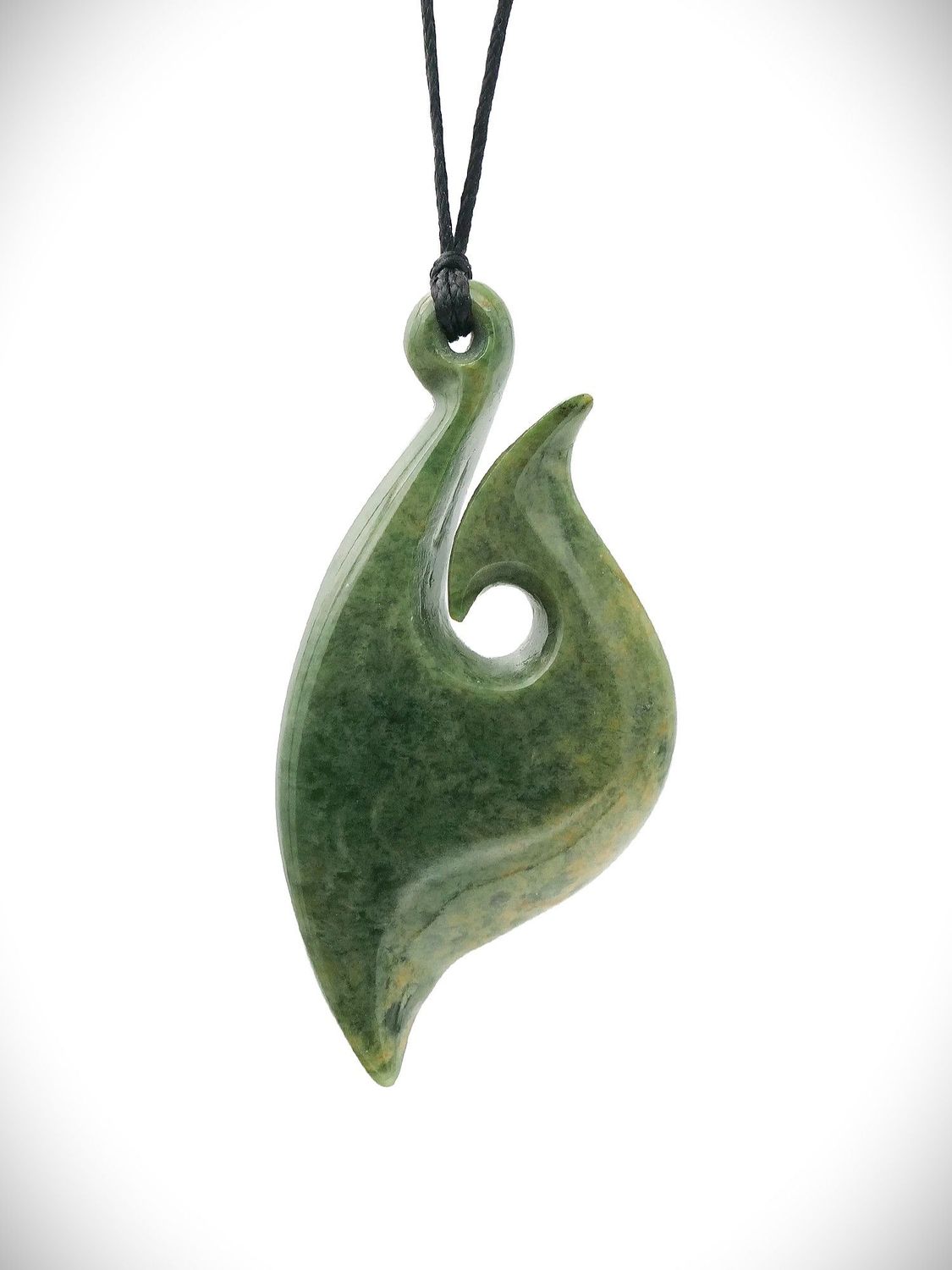 Moko Pounamu Hei Matau NZ Genuine Marsden Flower Greenstone - Pukehuia