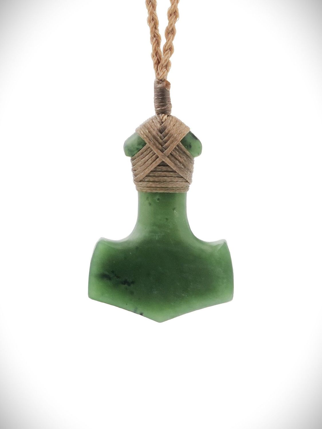 Moko Pounamu Mjölnir Thor's Hammer NZ Genuine Kawakawa Greenstone - Hama