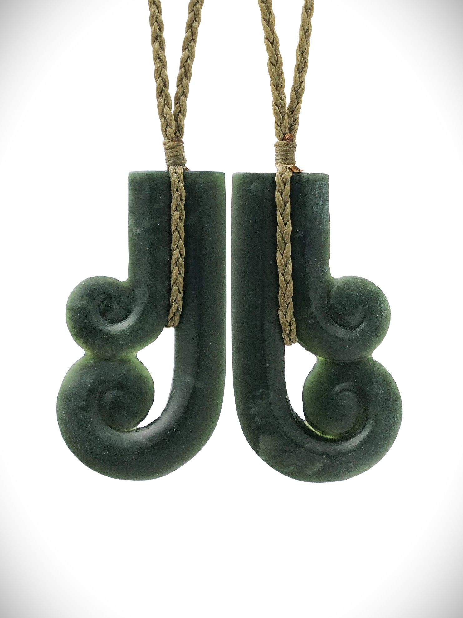Moko Pounamu Twin Double Koru's NZ Genuine Kawakawa Greenstone - Mangamahu