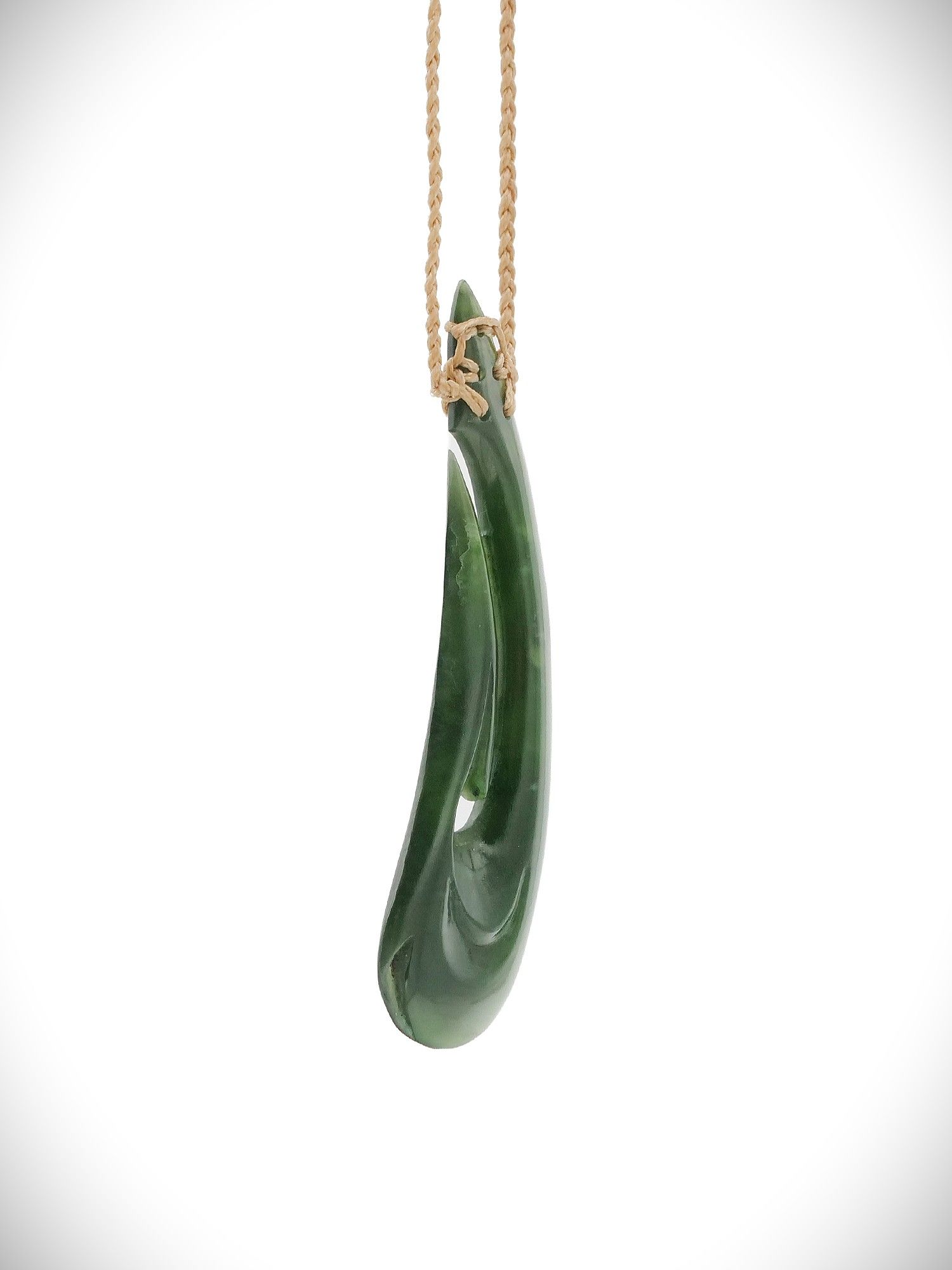 Moko Pounamu Hei Matau (Hook) NZ Genuine Kawakawa Greenstone - Maungakaramea