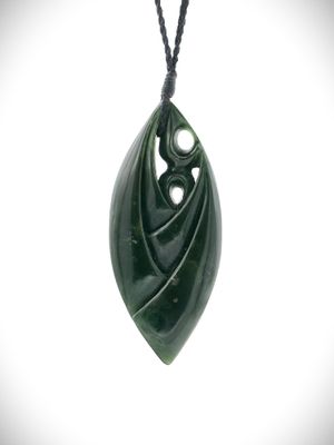 Moko Pounamu Manaia in Flower NZ Genuine Kawakawa Greenstone - Maheno