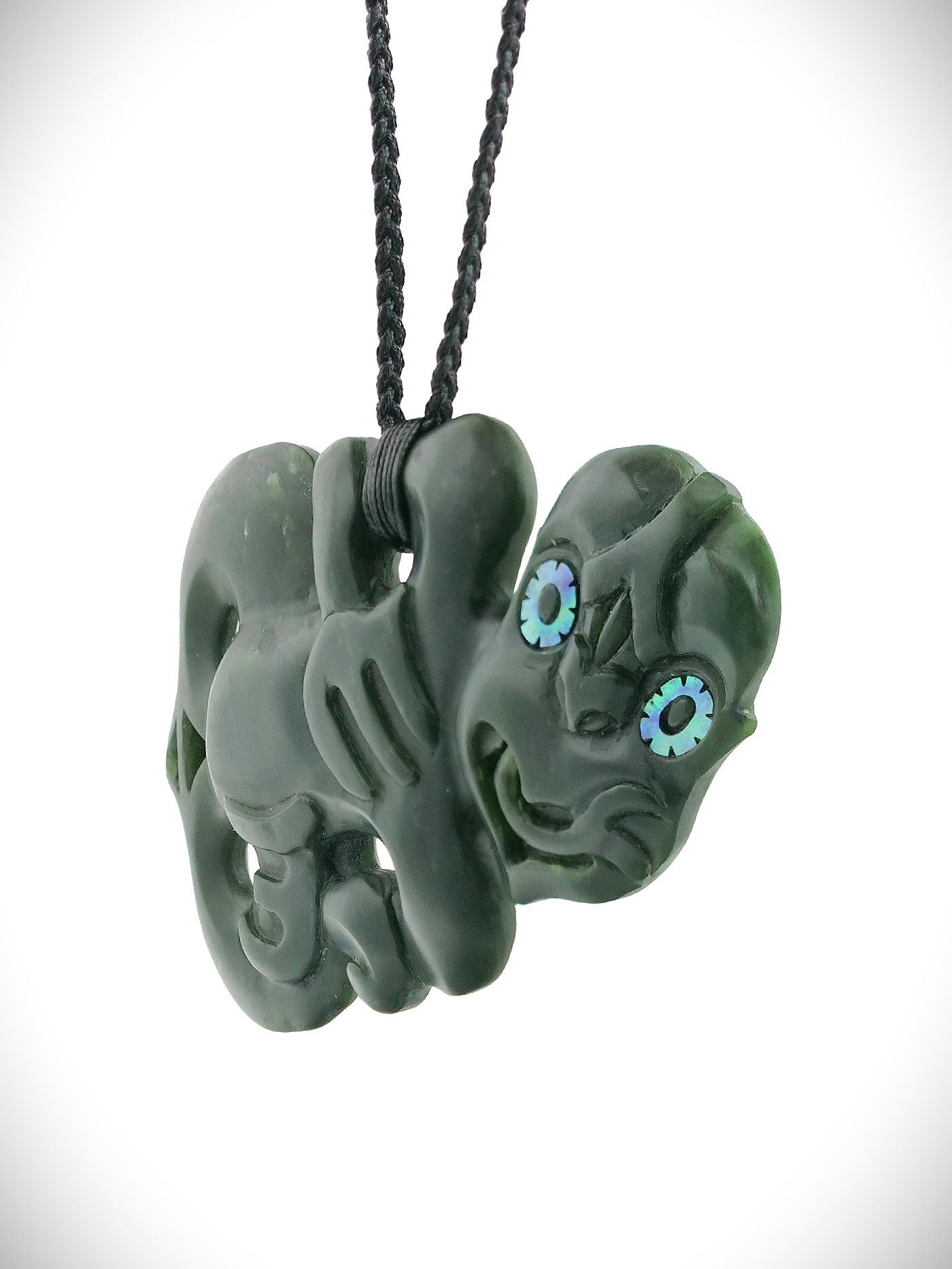 Moko Pounamu Hei Tiki NZ Genuine Kawakawa Greenstone - Tauhoa