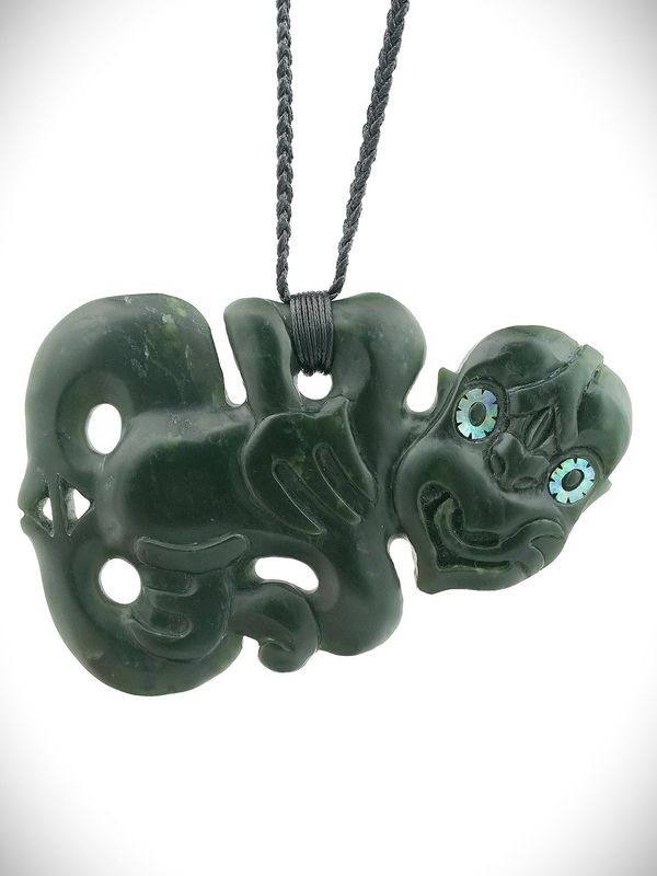 Moko Pounamu Hei Tiki NZ Genuine Kawakawa Greenstone - Tauhoa Moko Pounamu Hei Tiki NZ Genuine Kawakawa Greenstone - Tauhoa