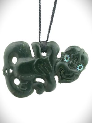 Moko Pounamu Hei Tiki NZ Genuine Kawakawa Greenstone - Tauhoa Moko Pounamu Hei Tiki NZ Genuine Kawakawa Greenstone - Tauhoa