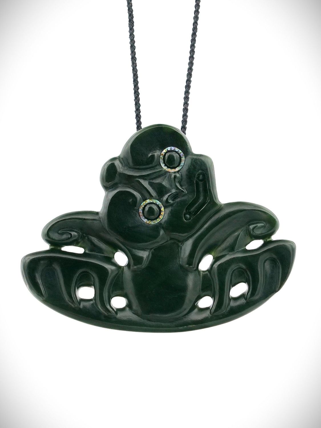 Moko Pounamu Hei Tiki Genuine NZ Kawakawa Greenstone - Motu Moko Pounamu Hei Tiki Genuine NZ Kawakawa Greenstone - Motu