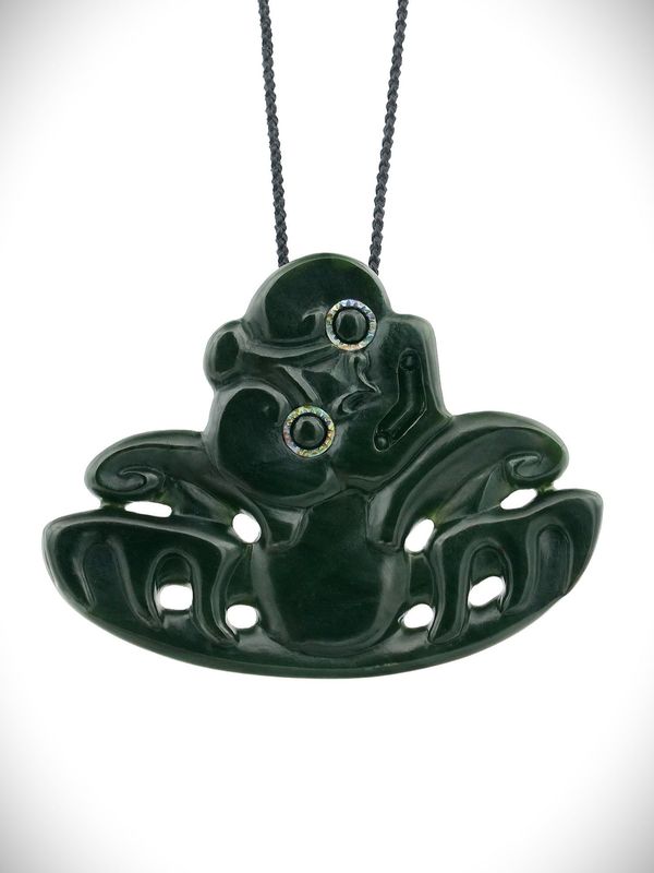 Moko Pounamu Hei Tiki Genuine NZ Kawakawa Greenstone - Motu Moko Pounamu Hei Tiki Genuine NZ Kawakawa Greenstone - Motu