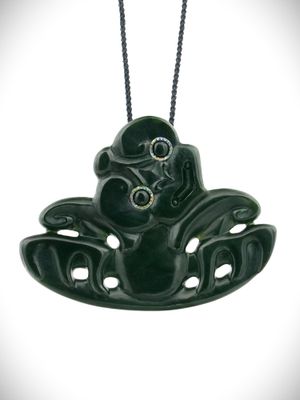 Moko Pounamu Hei Tiki Genuine NZ Kawakawa Greenstone - Motu Moko Pounamu Hei Tiki Genuine NZ Kawakawa Greenstone - Motu