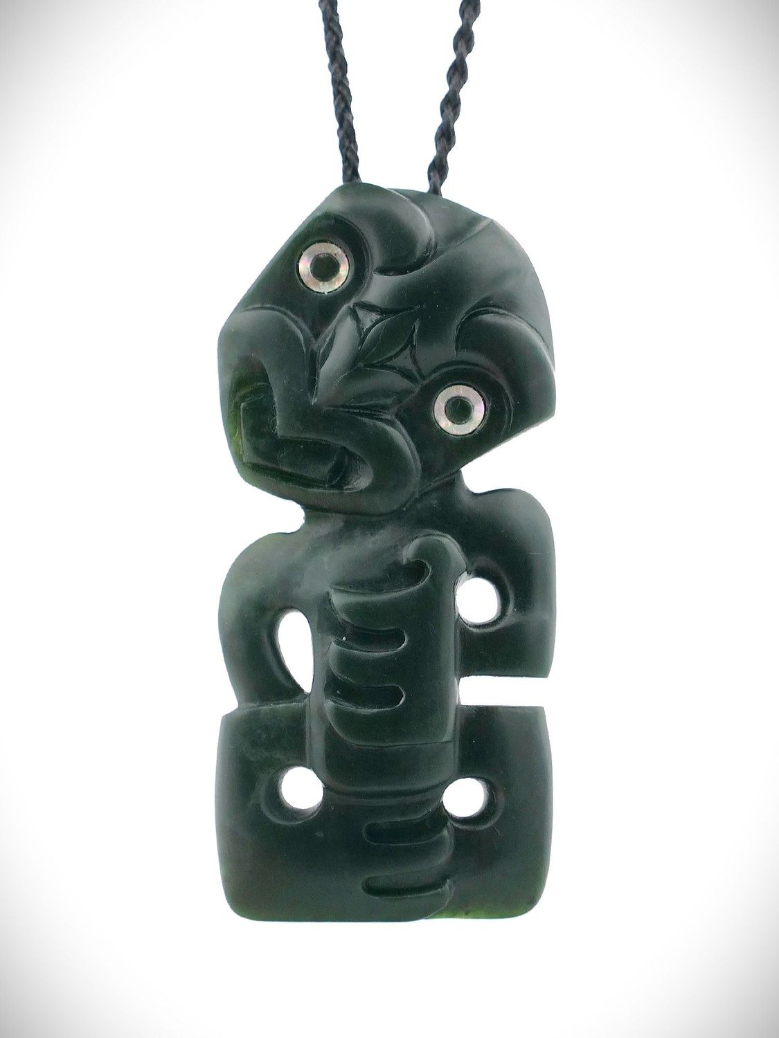 Moko Pounamu Hei Tiki NZ Genuine Kawakawa Greenstone - Huapai