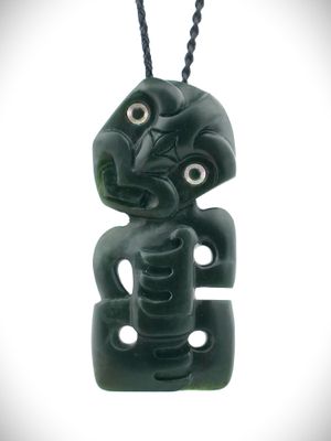 Moko Pounamu Hei Tiki NZ Genuine Kawakawa Greenstone - Huapai