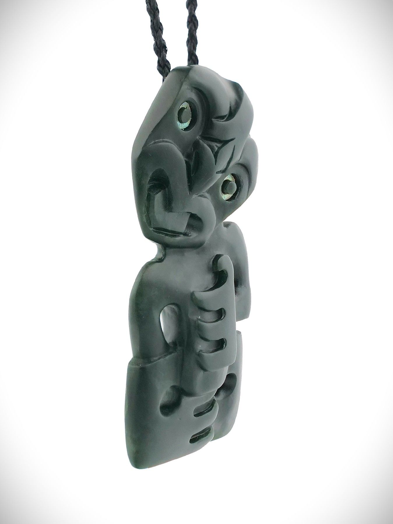 Moko Pounamu Hei Tiki NZ Genuine Kawakawa Greenstone - Huapai