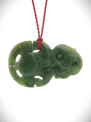 Moko Pounamu Hei Tiki NZ Genuine Kawakawa Greenstone - Waitoki