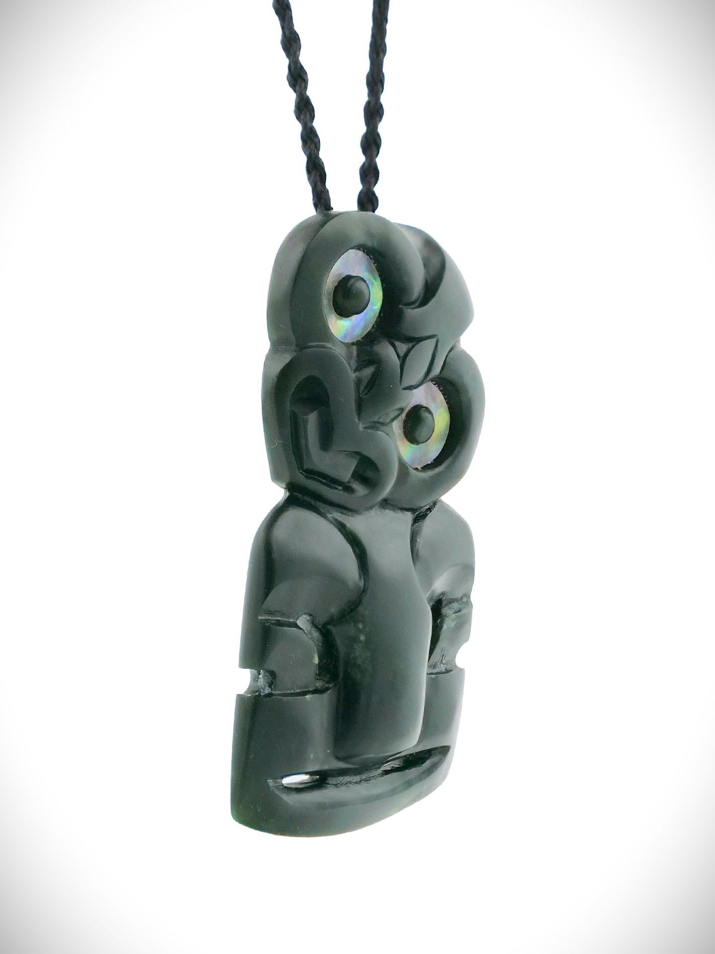 Moko Pounamu Hei Tiki NZ Genuine Kawakawa Greenstone - Nikau