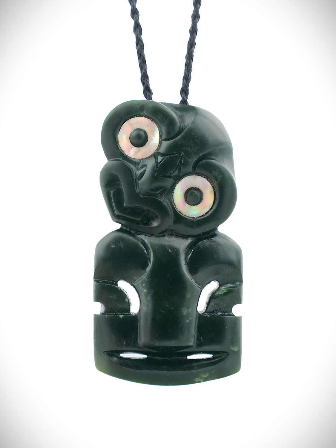 Moko Pounamu Hei Tiki NZ Genuine Kawakawa Greenstone - Nikau
