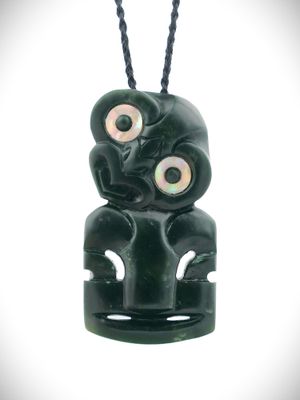 Moko Pounamu Hei Tiki NZ Genuine Kawakawa Greenstone - Nikau