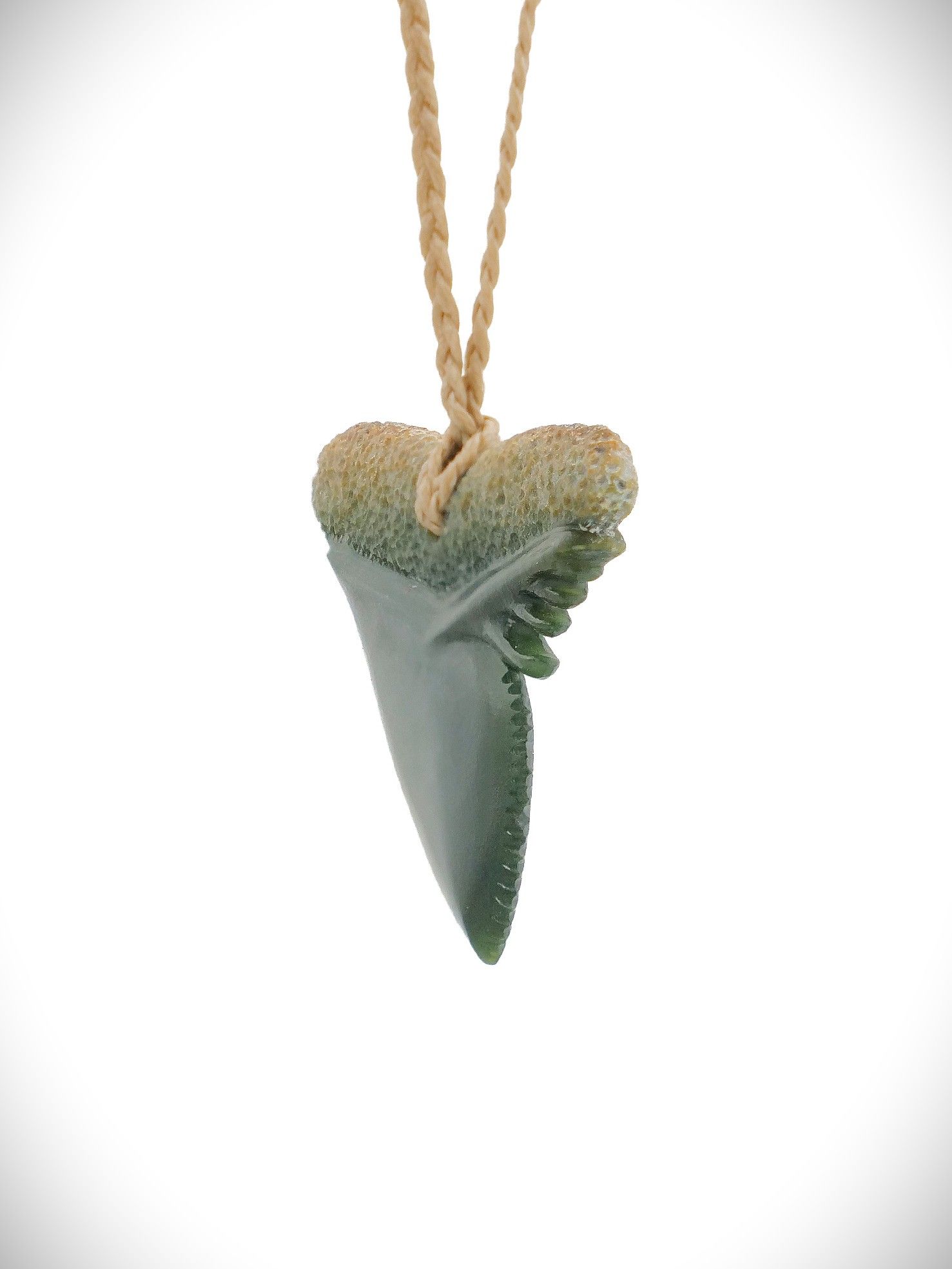 Moko Pounamu Mako Mau (Shark Tooth) Genuine NZ Kawakawa Flower Greenstone - Te Henga