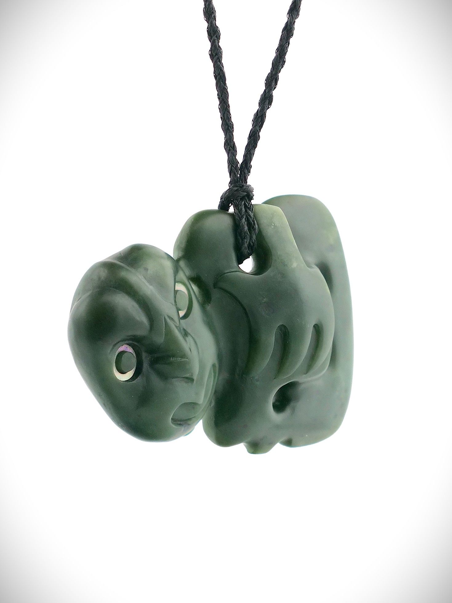 Moko Pounamu Hei Tiki NZ Genuine Kawakawa Flower Greenstone - Wharepapa
