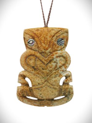 Moko Pounamu Hei Tiki NZ Genuine Kokopu Greenstone - Tahekeroa