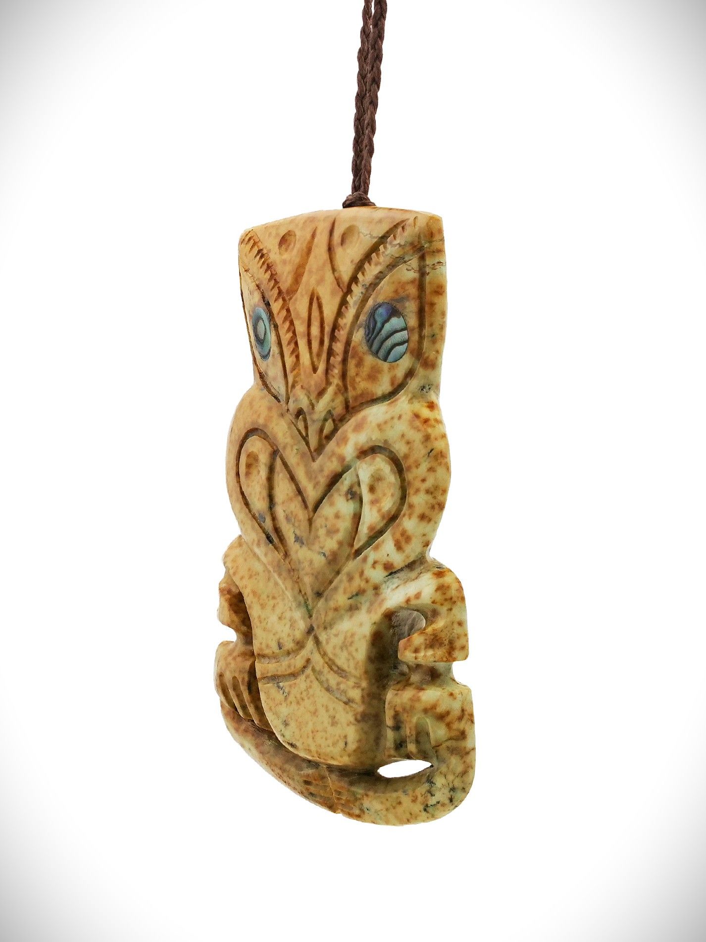 Moko Pounamu Hei Tiki NZ Genuine Kokopu Greenstone - Tahekeroa
