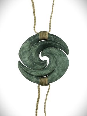 Moko Pounamu Contemporary Twin Koru's NZ Genuine Kawakawa Greenstone - Ahuroa