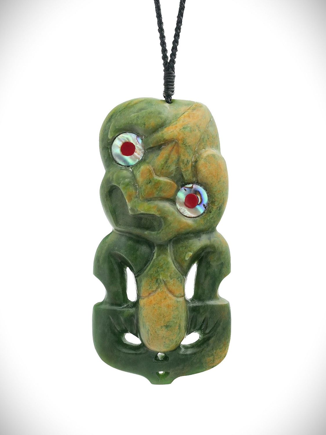 Moko Pounamu Hei Tiki NZ Genuine Marsden Flower Greenstone - Aranga Moko Pounamu Hei Tiki NZ Genuine Marsden Flower Greenstone - Aranga