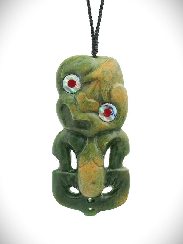 Moko Pounamu Hei Tiki NZ Genuine Marsden Flower Greenstone - Aranga Moko Pounamu Hei Tiki NZ Genuine Marsden Flower Greenstone - Aranga