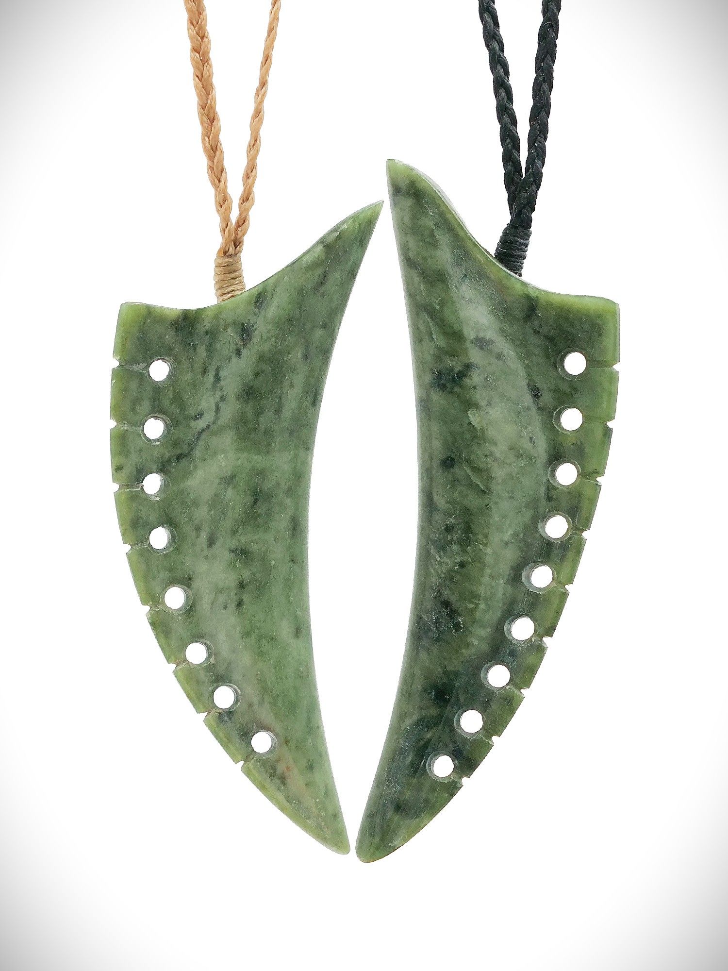 Moko Pounamu Rei Niho Pair NZ Genuine Kokopu Greenstone - Kaukapakapa