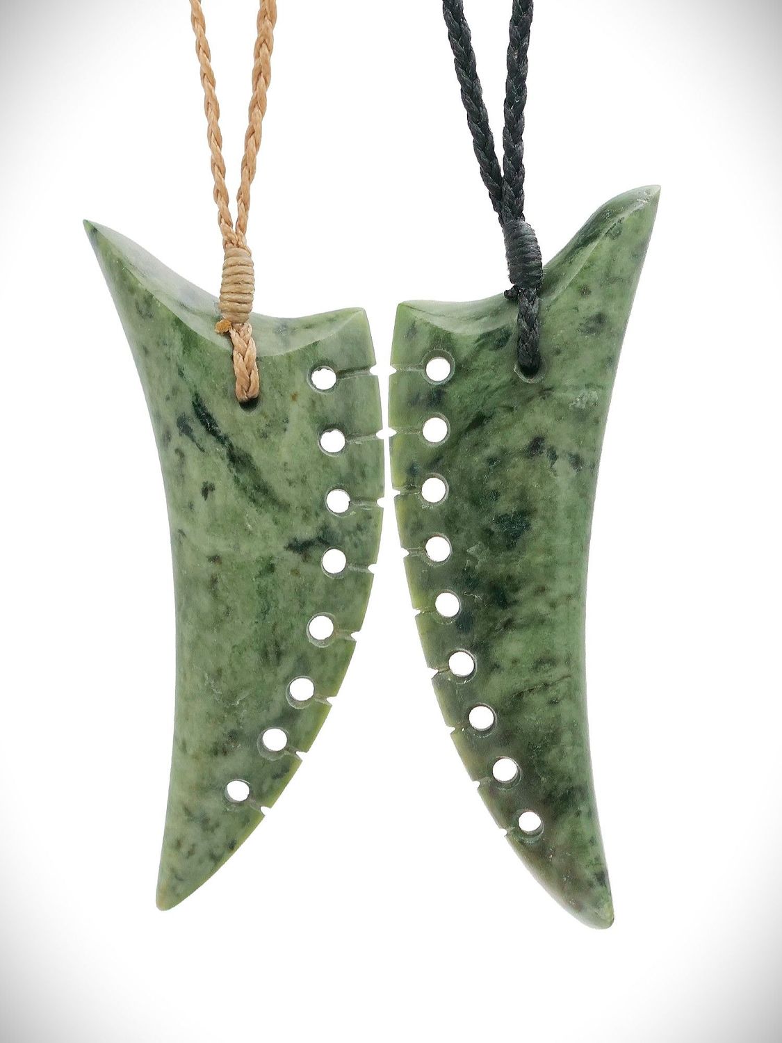Moko Pounamu Rei Niho Pair NZ Genuine Kokopu Greenstone - Kaukapakapa