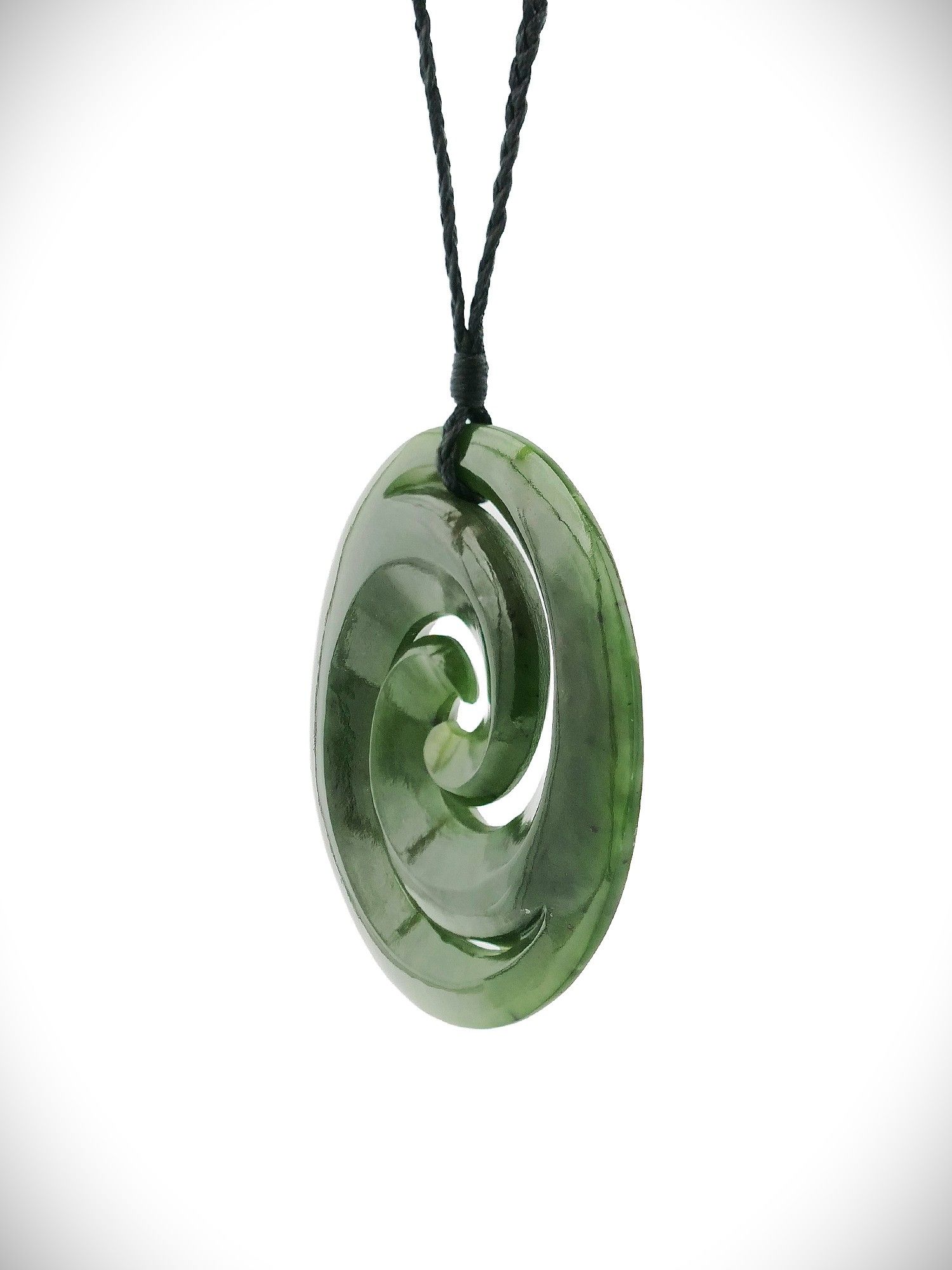 Moko Pounamu Double Koru NZ Genuine Kawakawa Greenstone - Kitekite