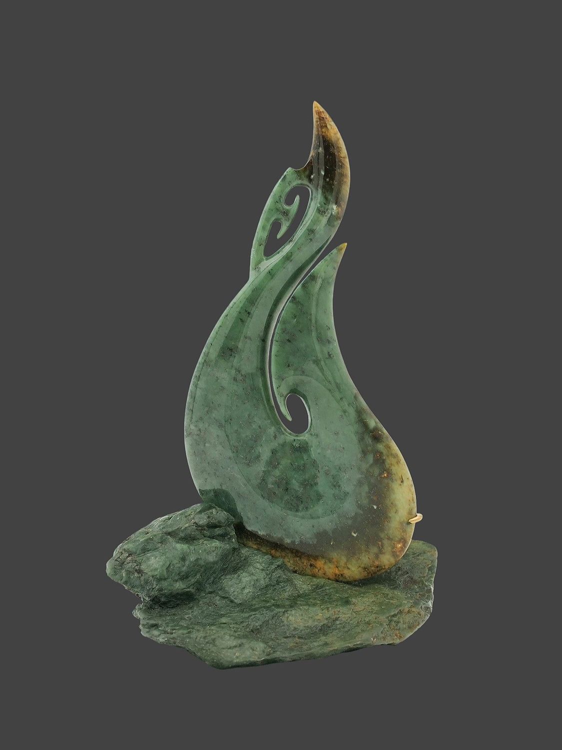 Moko Pounamu Matau (Hook) NZ Genuine Kawakawa Flower Greenstone - Reweti Moko Pounamu Matau (Hook) NZ Genuine Kawakawa Flower Greenstone - Reweti