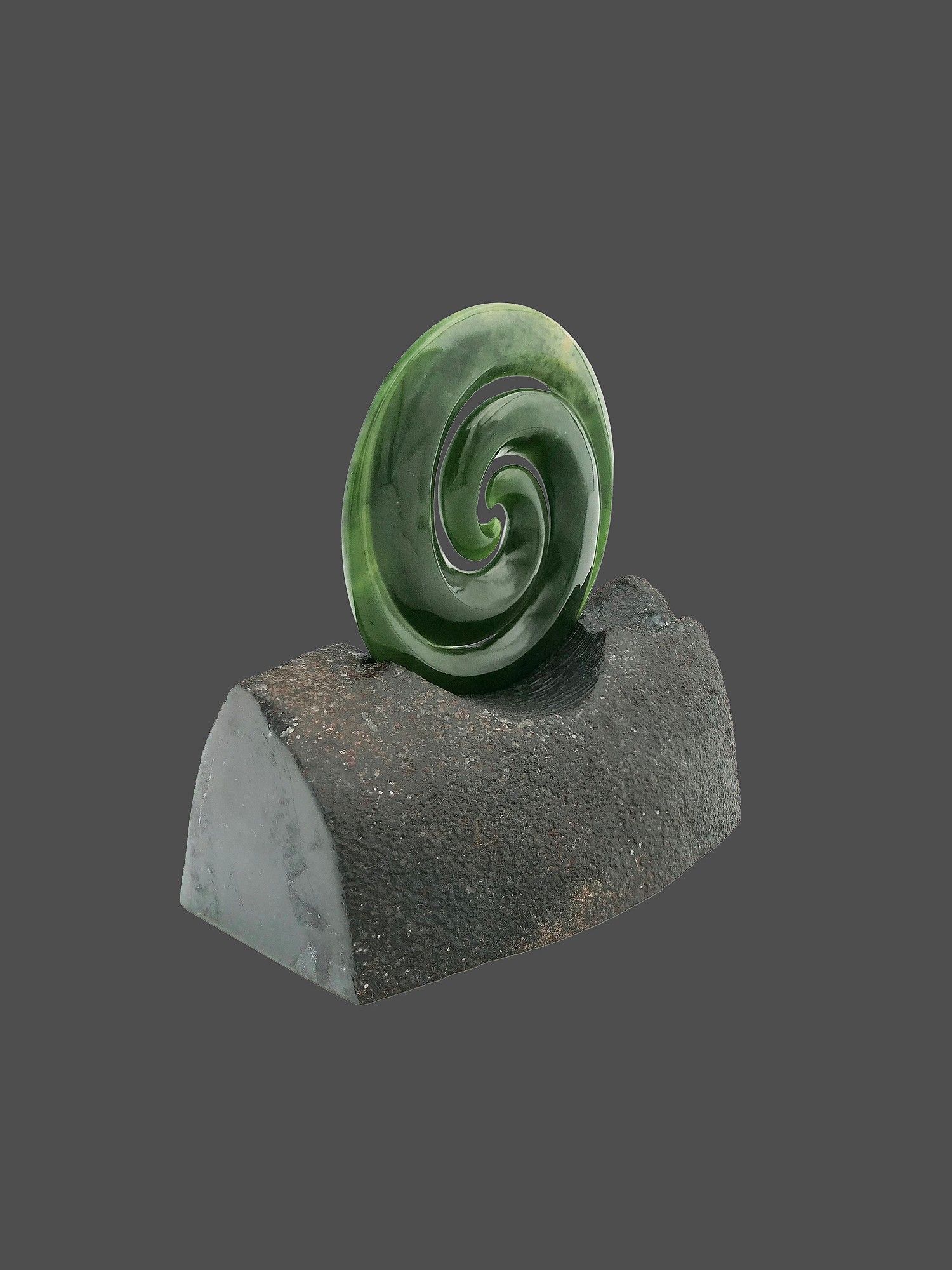 Moko Pounamu Double Koru Sculpture NZ Genuine Kahurangi Flower Greenstone - Taneatua