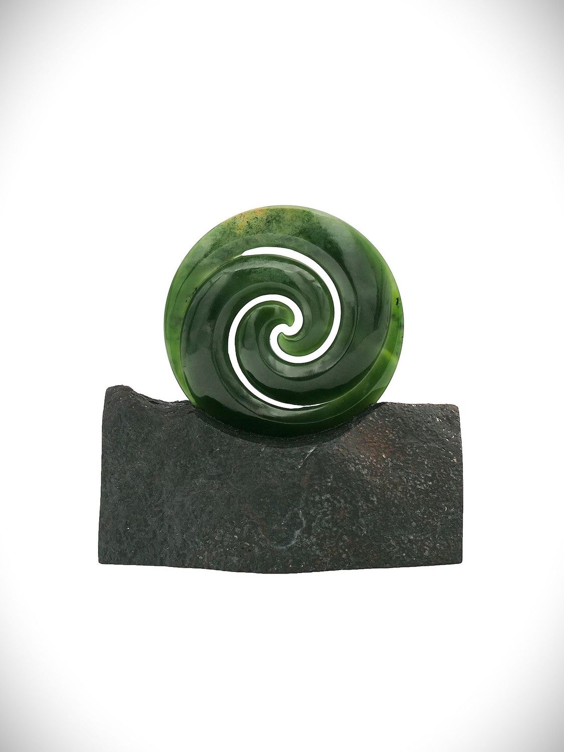 Moko Pounamu Double Koru Sculpture NZ Genuine Kahurangi Flower Greenstone - Taneatua