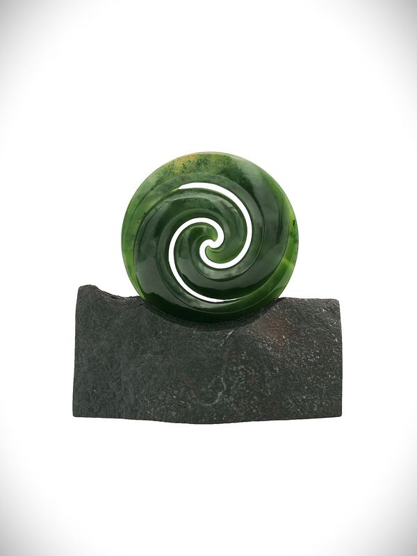 Moko Pounamu Double Koru Sculpture NZ Genuine Kahurangi Flower Greenstone - Taneatua