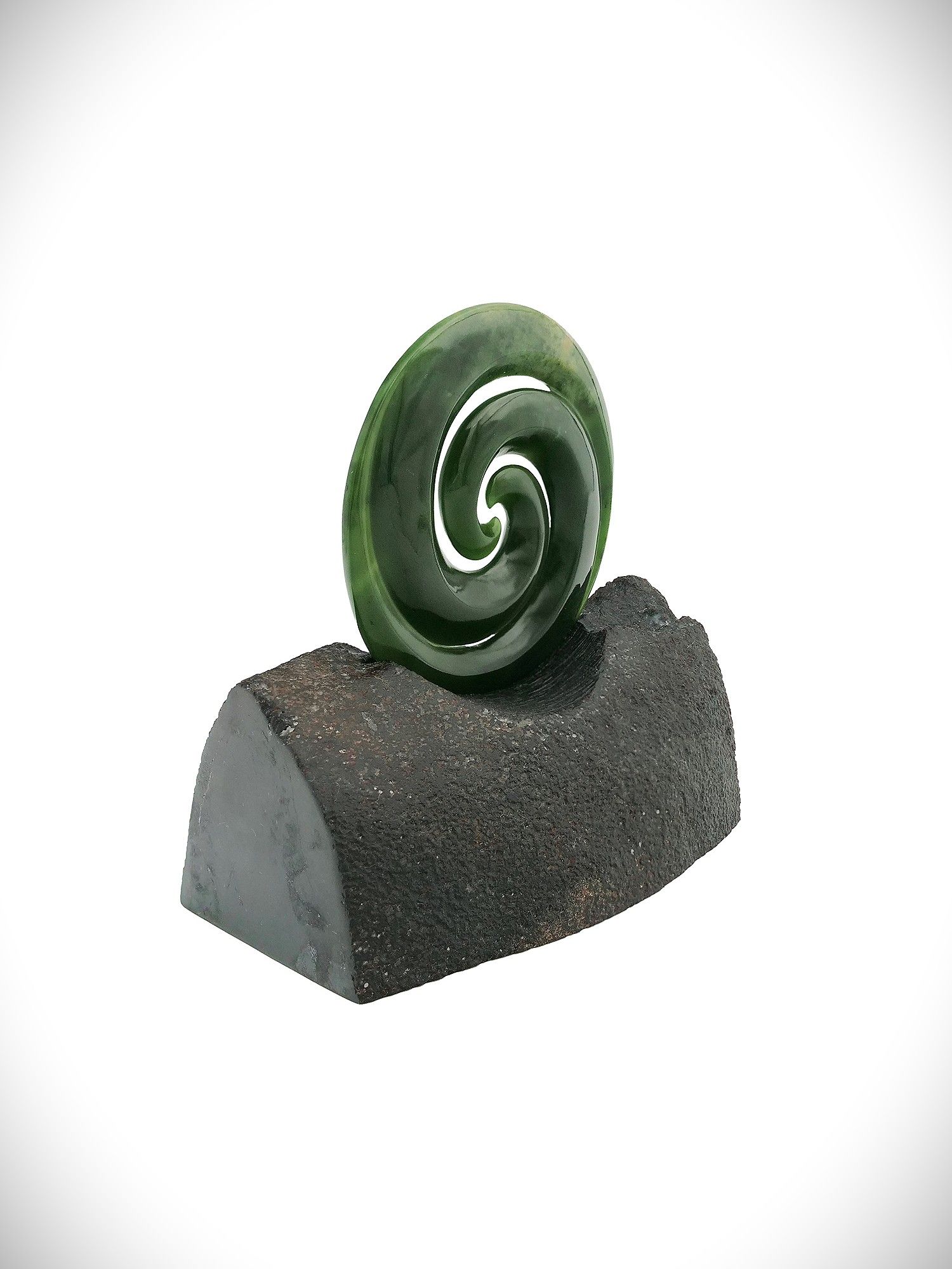 Moko Pounamu Double Koru Sculpture NZ Genuine Kahurangi Flower Greenstone - Taneatua