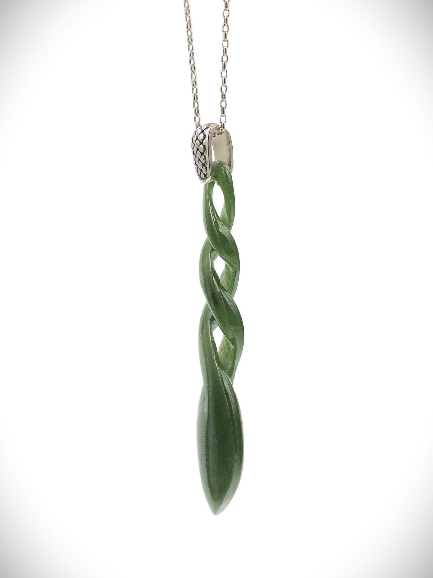 Moko Pounamu Triple Pikorua (Twist) NZ Genuine Kahurangi Flower Greenstone & Sterling Silver - Tarakaipa